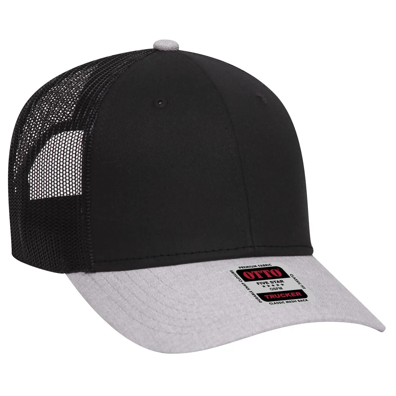 OTTO 83-1239 6 Panel Low Profile Mesh Back Trucker Cap - HeatherGray/Black/Black - HeatherGray/Black/Black / 6 1/2’’