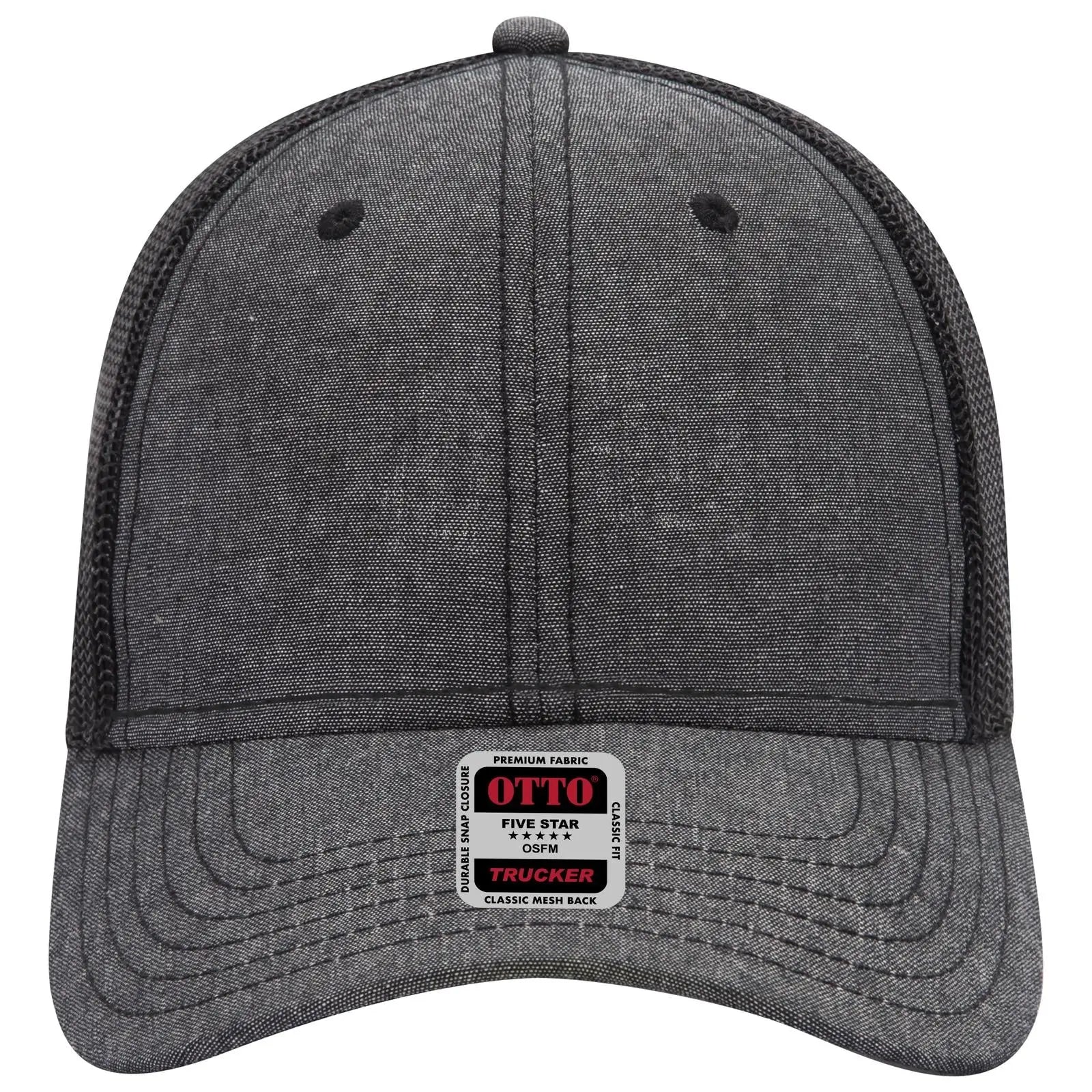 OTTO 83-1239 6 Panel Low Profile Mesh Back Trucker Cap - Black - Black / 6 1/2’’ - 7 5/8’’