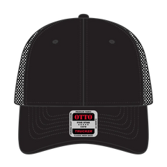 OTTO 83-1239 6 Panel Low Profile Mesh Back Trucker Cap - Black - Black / 6 1/2’’ - 7 5/8’’