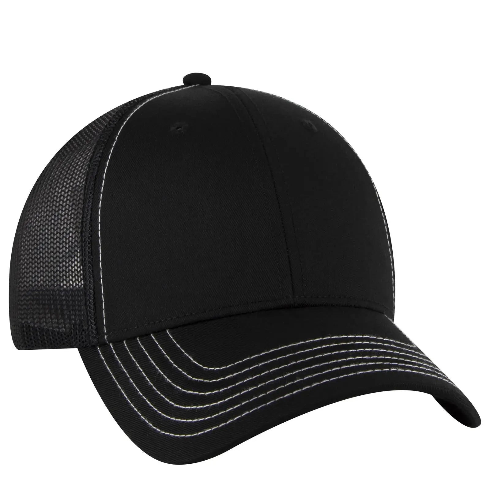 OTTO 83-1239 6 Panel Low Profile Mesh Back Trucker Cap - Black