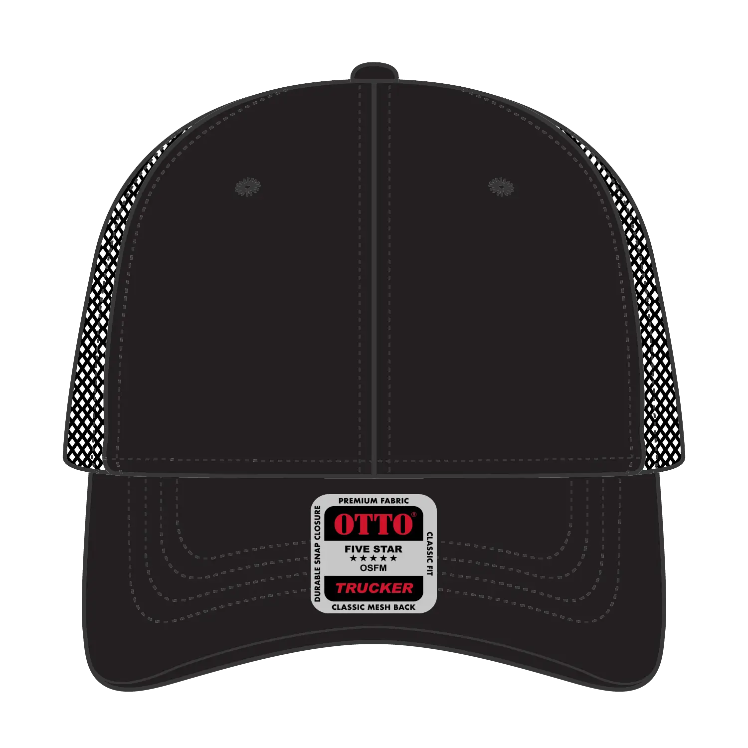 OTTO 83-1239 6 Panel Low Profile Mesh Back Trucker Cap - Black - Black / 6 1/2’’ - 7 5/8’’