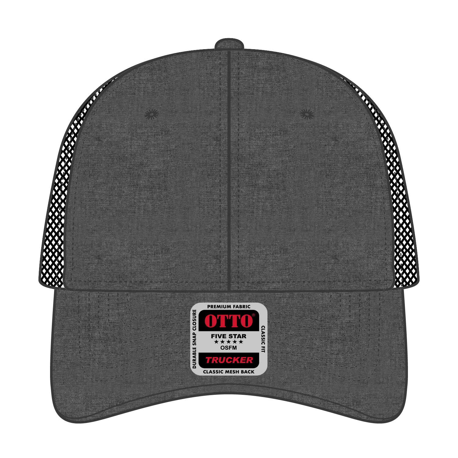 OTTO 83-1239 6 Panel Low Profile Mesh Back Trucker Cap - Black - Black / 6 1/2’’ - 7 5/8’’