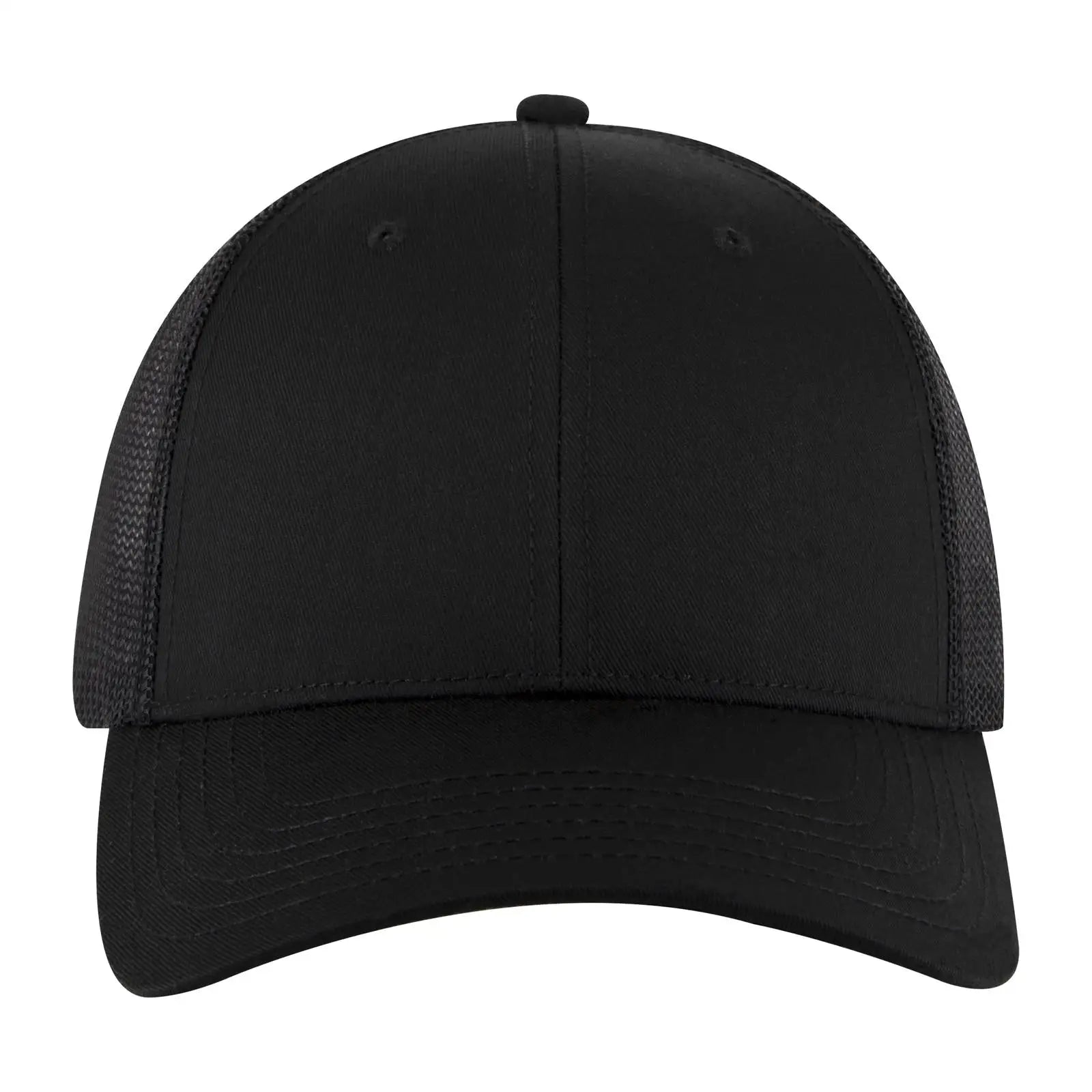 OTTO 83-1239 6 Panel Low Profile Mesh Back Trucker Cap - Black - Black / 6 1/2’’ - 7 5/8’’