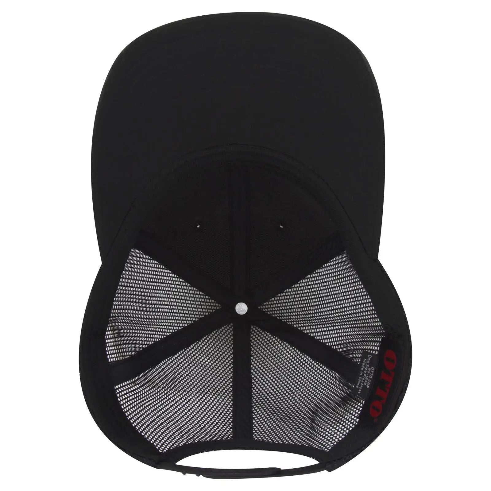 OTTO 83-1239 6 Panel Low Profile Mesh Back Trucker Cap - Black - Black / 6 1/2’’ - 7 5/8’’