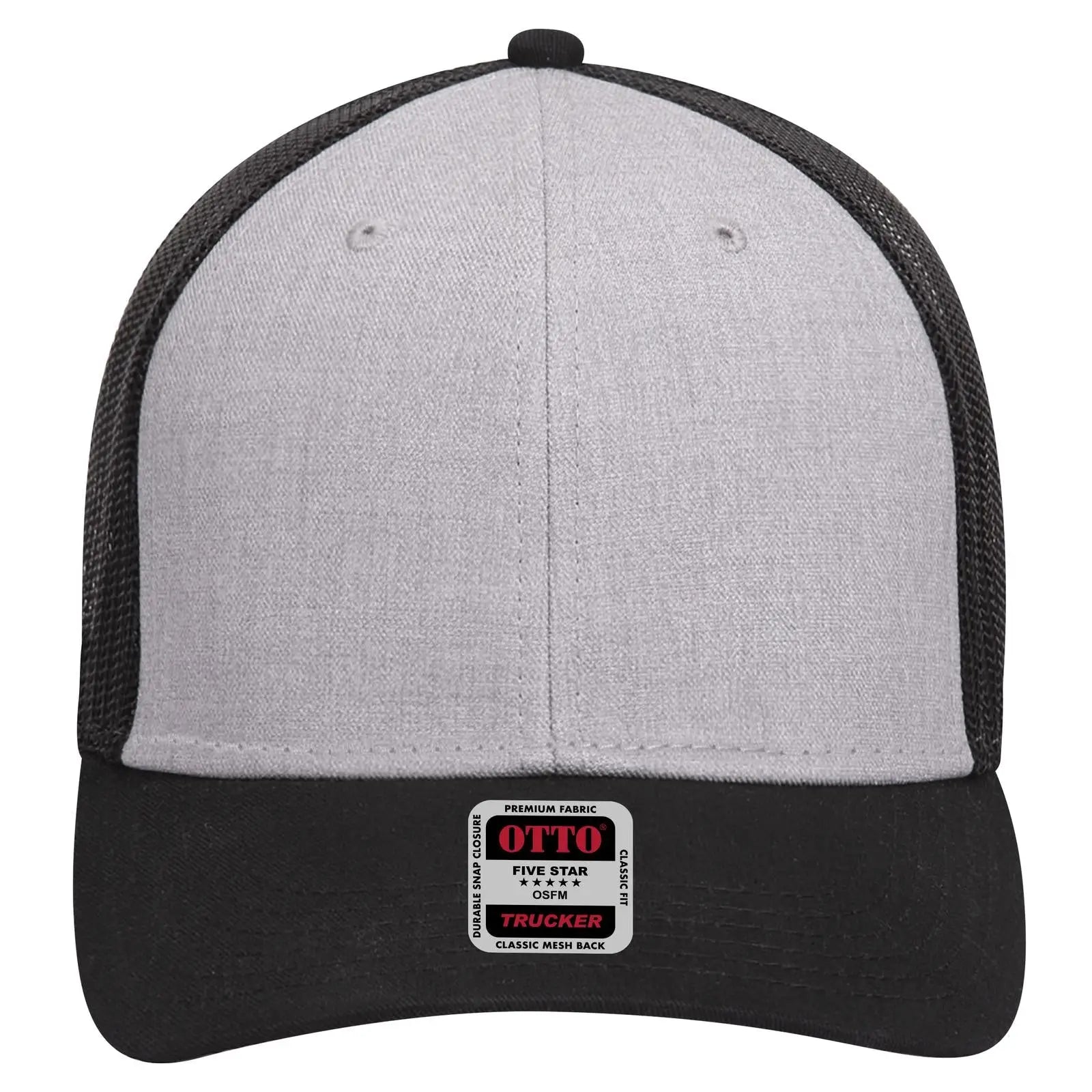 OTTO 83-1239 6 Panel Low Profile Mesh Back Trucker Cap - Black/Heather Gray/Black - Black/Heather Gray/Black / 6 1/2’’