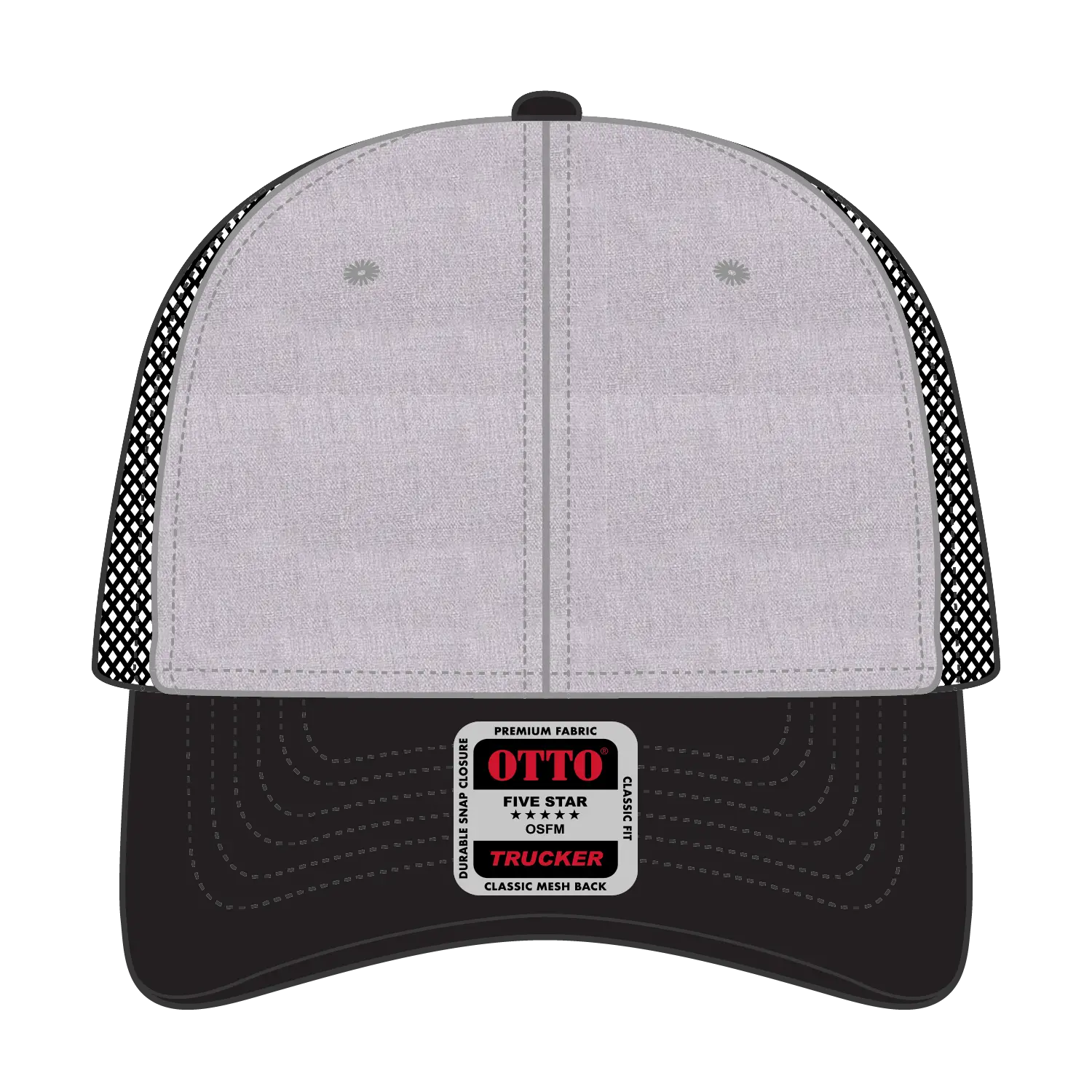 OTTO 83-1239 6 Panel Low Profile Mesh Back Trucker Cap - Black/Heather Gray/Black - Black/Heather Gray/Black / 6 1/2’’