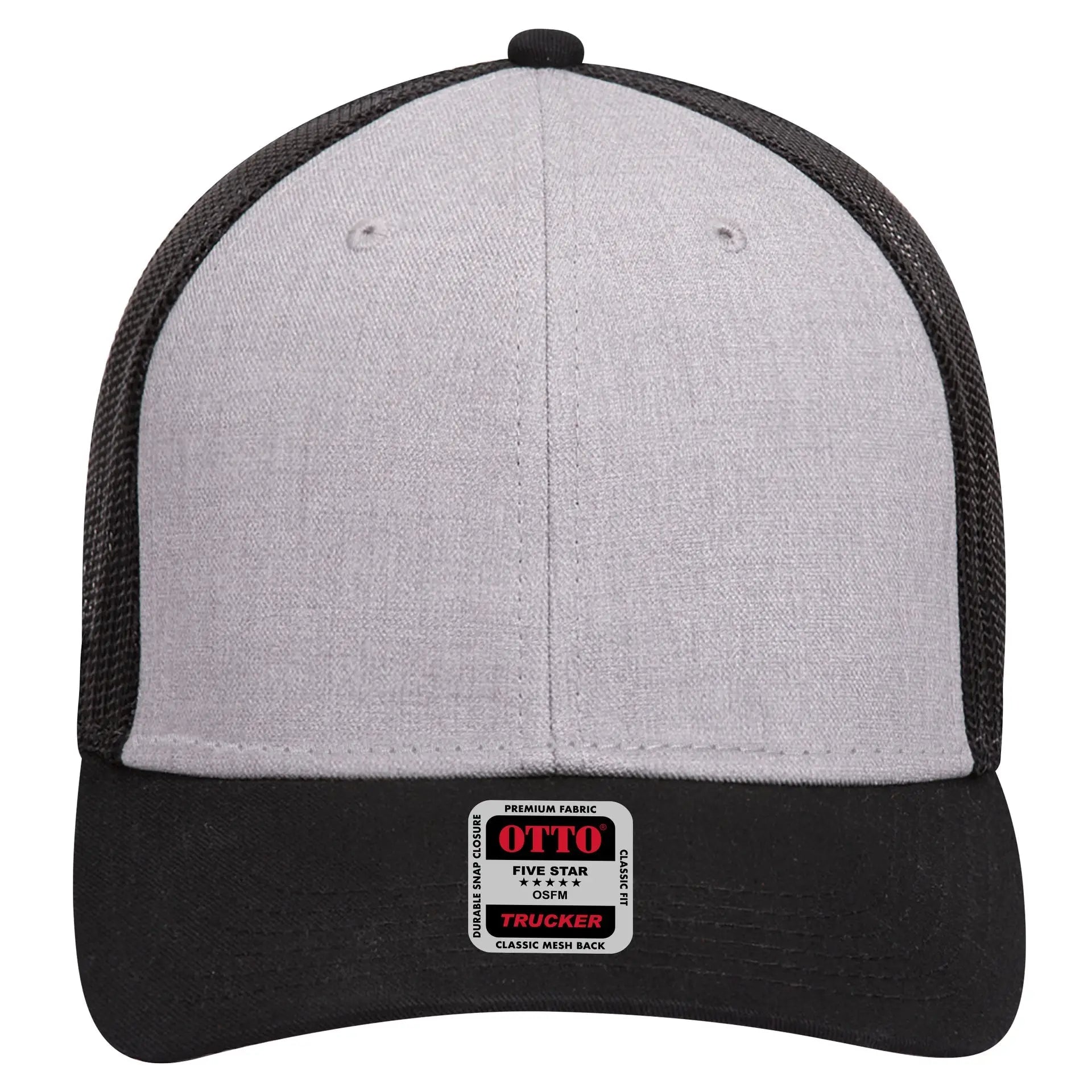 OTTO 83-1239 6 Panel Low Profile Mesh Back Trucker Cap - Black/Heather Gray/Black - Black/Heather Gray/Black / 6 1/2’’