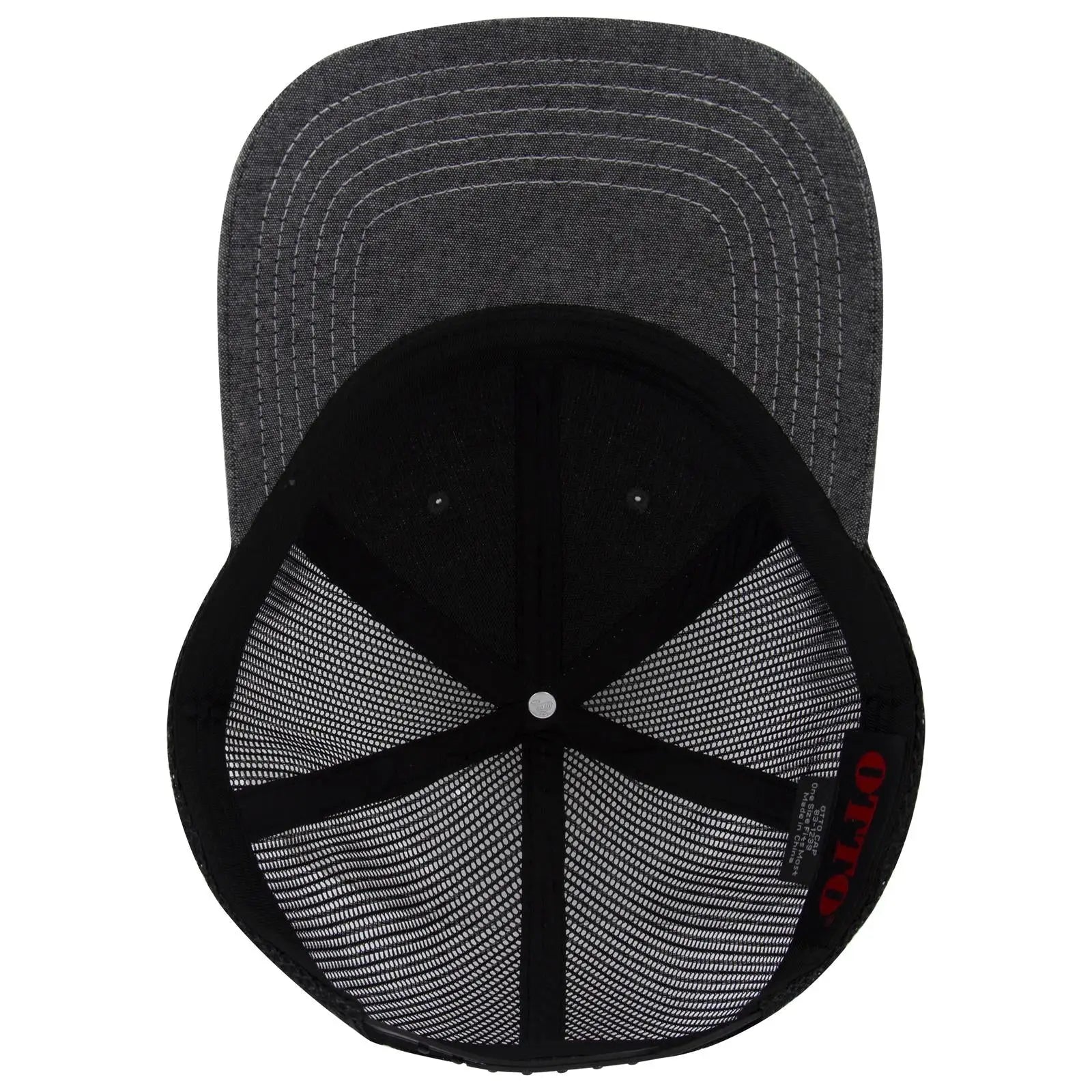 OTTO 83-1239 6 Panel Low Profile Mesh Back Trucker Cap - Blk - Blk / 6 1/2’’ - 7 5/8’’