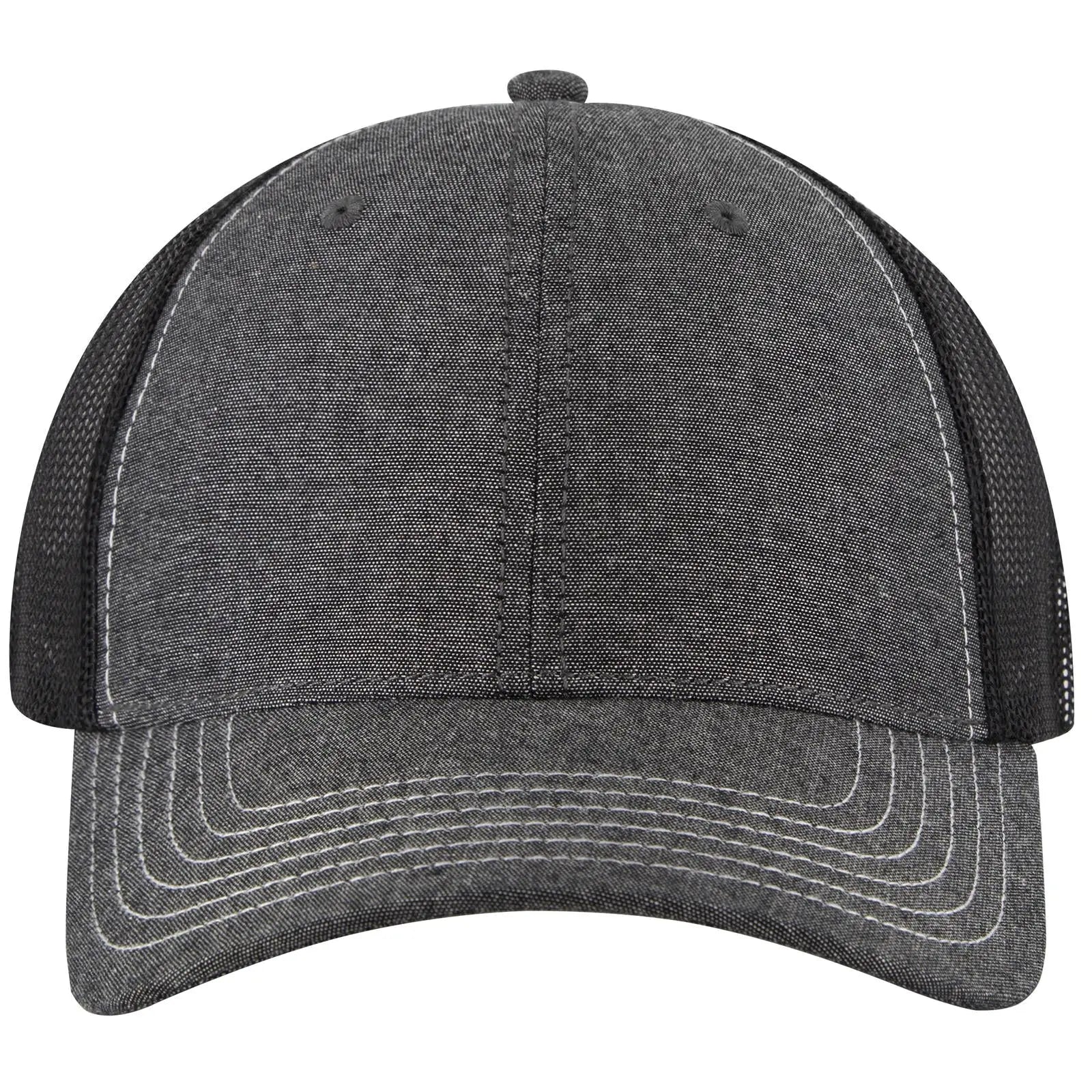 OTTO 83-1239 6 Panel Low Profile Mesh Back Trucker Cap - Blk - Blk / 6 1/2’’ - 7 5/8’’