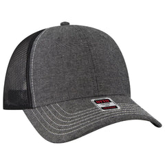OTTO 83-1239 6 Panel Low Profile Mesh Back Trucker Cap - Blk - Blk / 6 1/2’’ - 7 5/8’’
