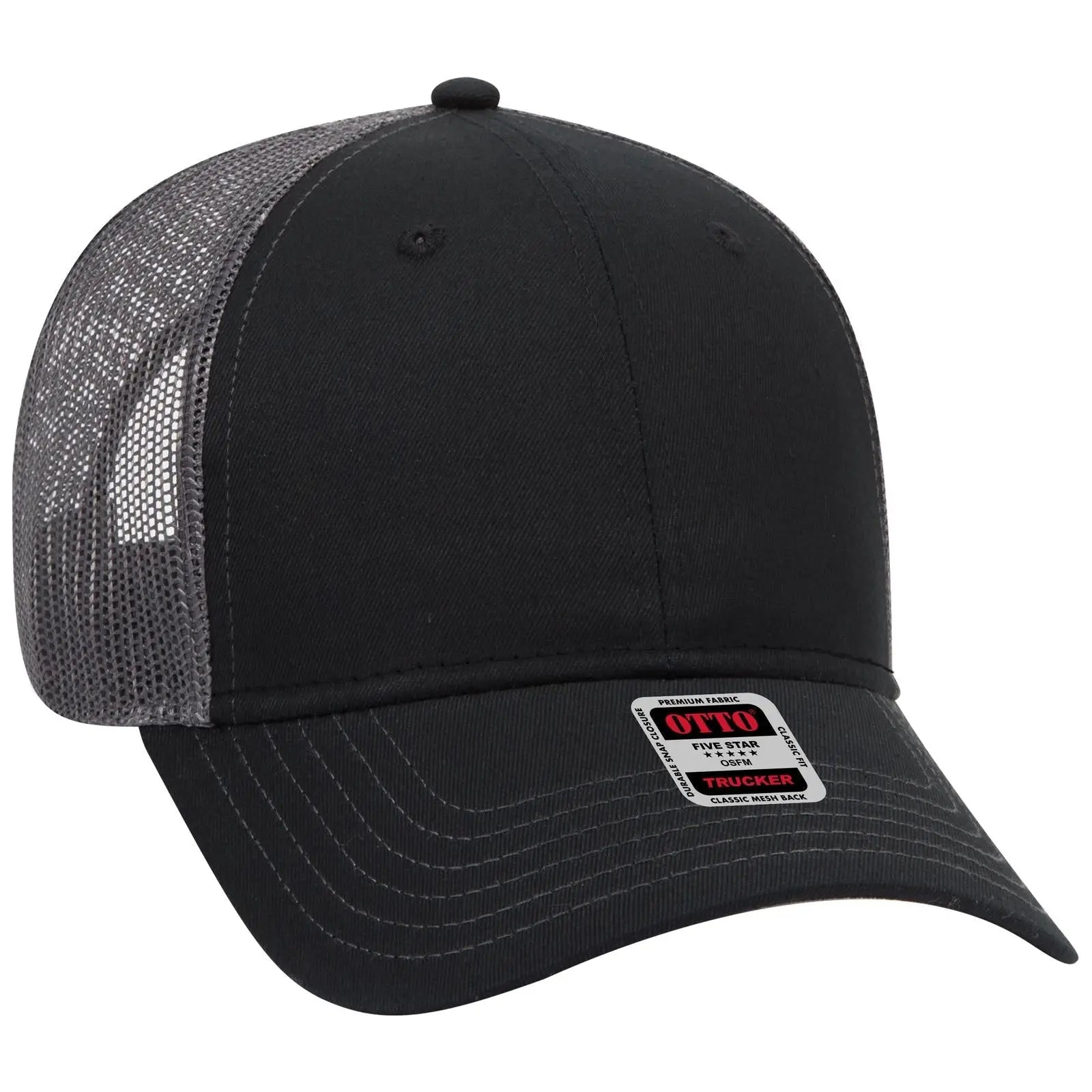 OTTO 83-1239 6 Panel Low Profile Mesh Back Trucker Cap - Blk/Blk/Ch.Gry - Blk/Blk/Ch.Gry / 6 1/2’’ - 7 5/8’’