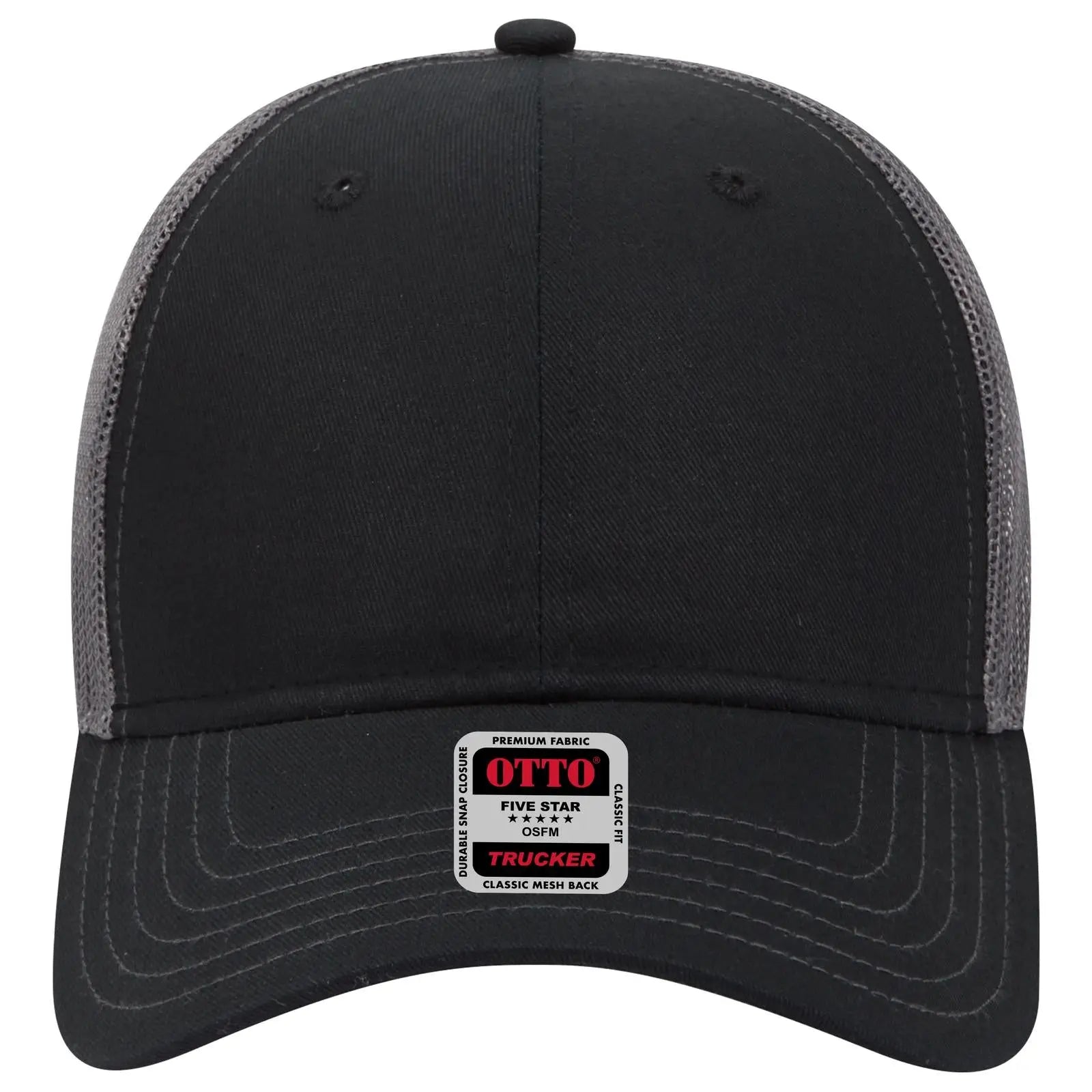 OTTO 83-1239 6 Panel Low Profile Mesh Back Trucker Cap - Blk/Blk/Ch.Gry - Blk/Blk/Ch.Gry / 6 1/2’’ - 7 5/8’’