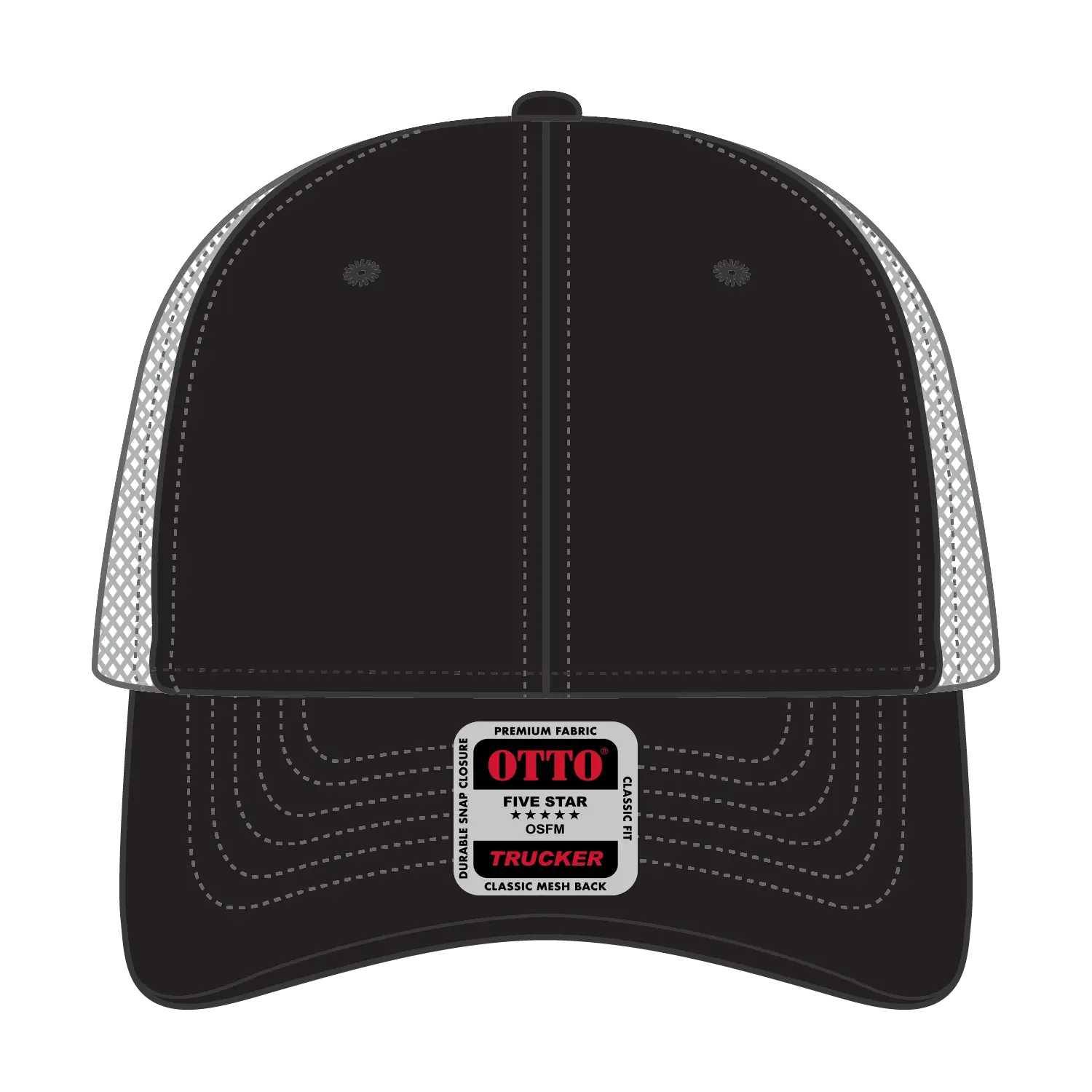 OTTO 83-1239 6 Panel Low Profile Mesh Back Trucker Cap - Blk/Blk/Gry - Blk/Blk/Gry / 6 1/2’’ - 7 5/8’’