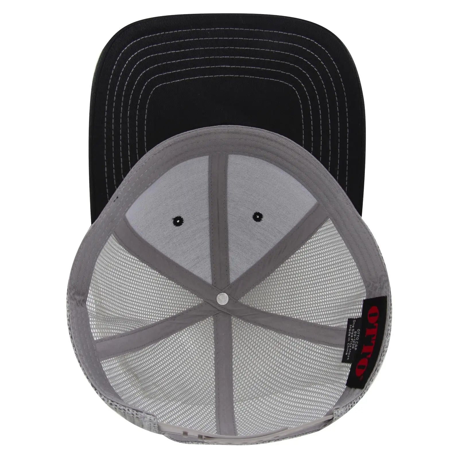 OTTO 83-1239 6 Panel Low Profile Mesh Back Trucker Cap - Blk/Blk/Gry - Blk/Blk/Gry / 6 1/2’’ - 7 5/8’’