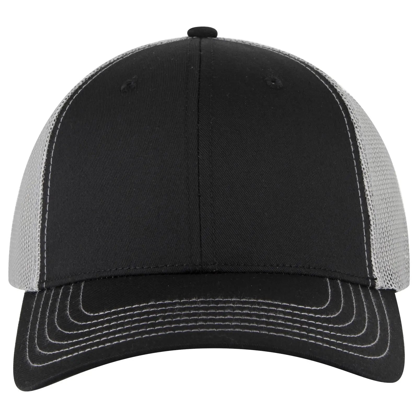 OTTO 83-1239 6 Panel Low Profile Mesh Back Trucker Cap - Blk/Blk/Gry - Blk/Blk/Gry / 6 1/2’’ - 7 5/8’’