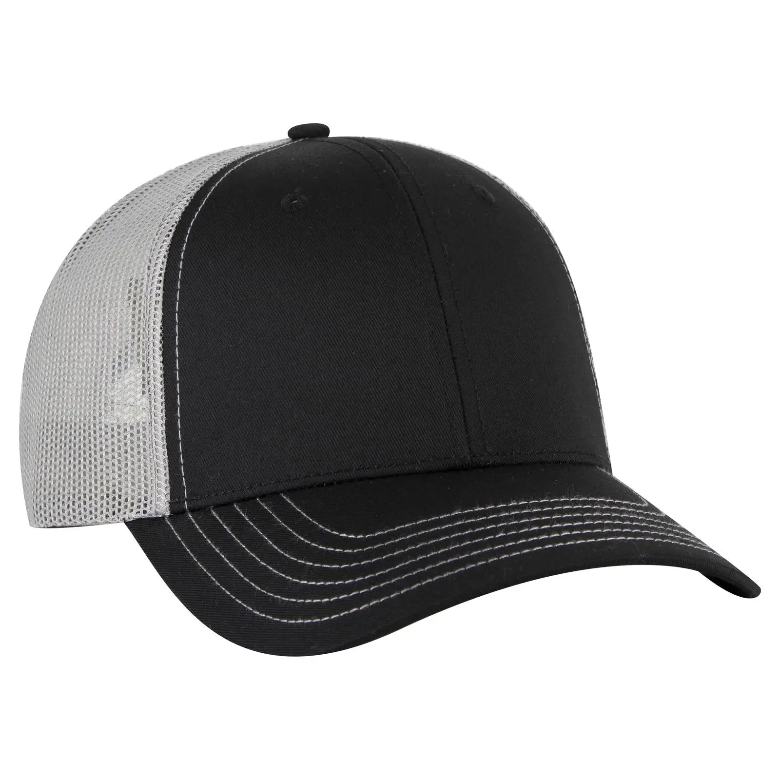 OTTO 83-1239 6 Panel Low Profile Mesh Back Trucker Cap - Blk/Blk/Gry - Blk/Blk/Gry / 6 1/2’’ - 7 5/8’’