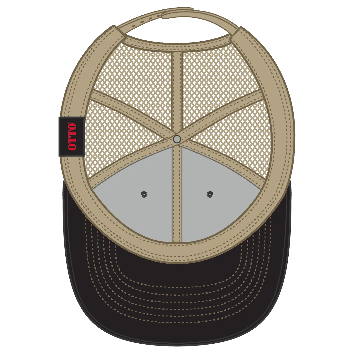 OTTO 83-1239 6 Panel Low Profile Mesh Back Trucker Cap - Blk/Blk/Kha - Blk/Blk/Kha / 6 1/2’’ - 7 5/8’’