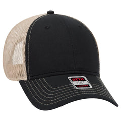 OTTO 83-1239 6 Panel Low Profile Mesh Back Trucker Cap - Blk/Blk/Kha - Blk/Blk/Kha / 6 1/2’’ - 7 5/8’’