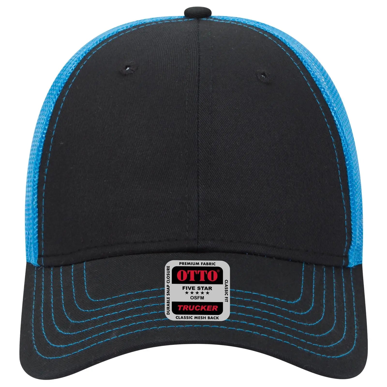 OTTO 83-1239 6 Panel Low Profile Mesh Back Trucker Cap - Blk/Blk/N.Blue - Blk/Blk/N.Blue / 6 1/2’’ - 7 5/8’’