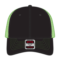OTTO 83-1239 6 Panel Low Profile Mesh Back Trucker Cap - Blk/Blk/N.Grn - Blk/Blk/N.Grn / 6 1/2’’ - 7 5/8’’