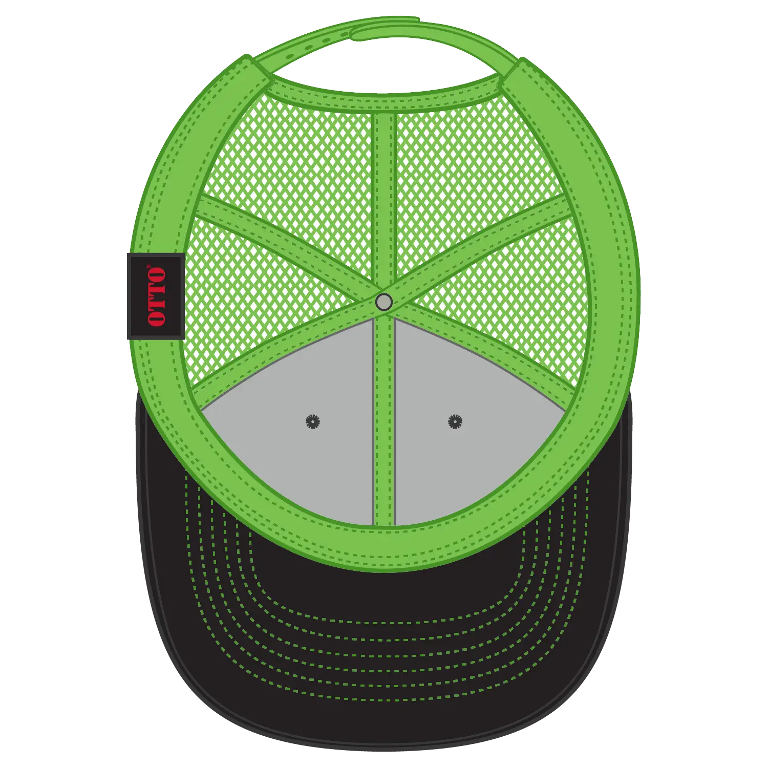OTTO 83-1239 6 Panel Low Profile Mesh Back Trucker Cap - Blk/Blk/N.Grn - Blk/Blk/N.Grn / 6 1/2’’ - 7 5/8’’