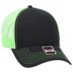 OTTO 83-1239 6 Panel Low Profile Mesh Back Trucker Cap - Blk/Blk/N.Grn - Blk/Blk/N.Grn / 6 1/2’’ - 7 5/8’’