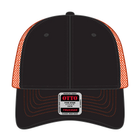 OTTO 83-1239 6 Panel Low Profile Mesh Back Trucker Cap - Blk/Blk/N Org - Blk/Blk/N Org / 6 1/2’’ - 7 5/8’’