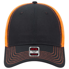 OTTO 83-1239 6 Panel Low Profile Mesh Back Trucker Cap - Blk/Blk/N Org - Blk/Blk/N Org / 6 1/2’’ - 7 5/8’’