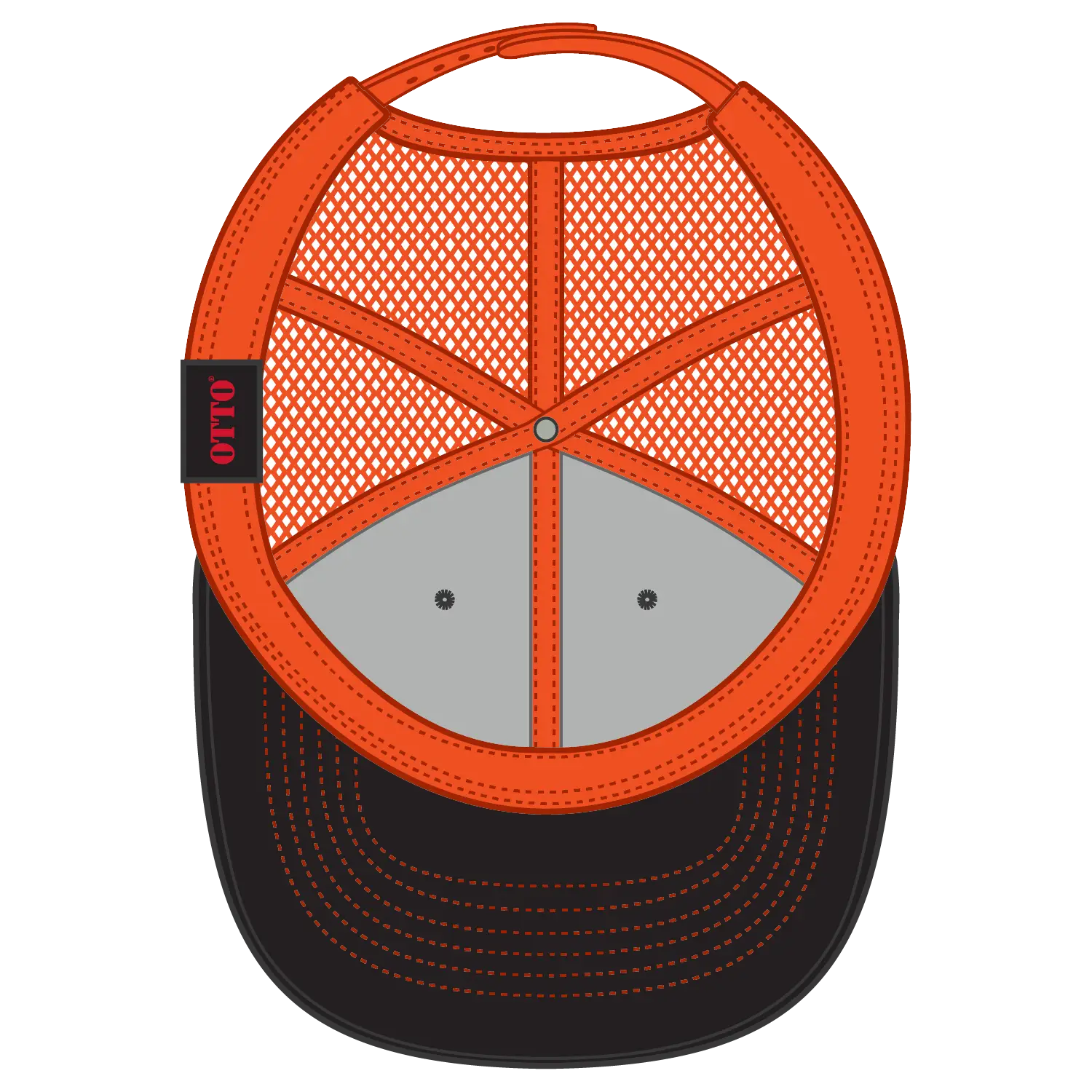 OTTO 83-1239 6 Panel Low Profile Mesh Back Trucker Cap - Blk/Blk/N Org - Blk/Blk/N Org / 6 1/2’’ - 7 5/8’’