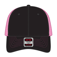 OTTO 83-1239 6 Panel Low Profile Mesh Back Trucker Cap - Blk/Blk/N.Pnk - Blk/Blk/N.Pnk / 6 1/2’’ - 7 5/8’’