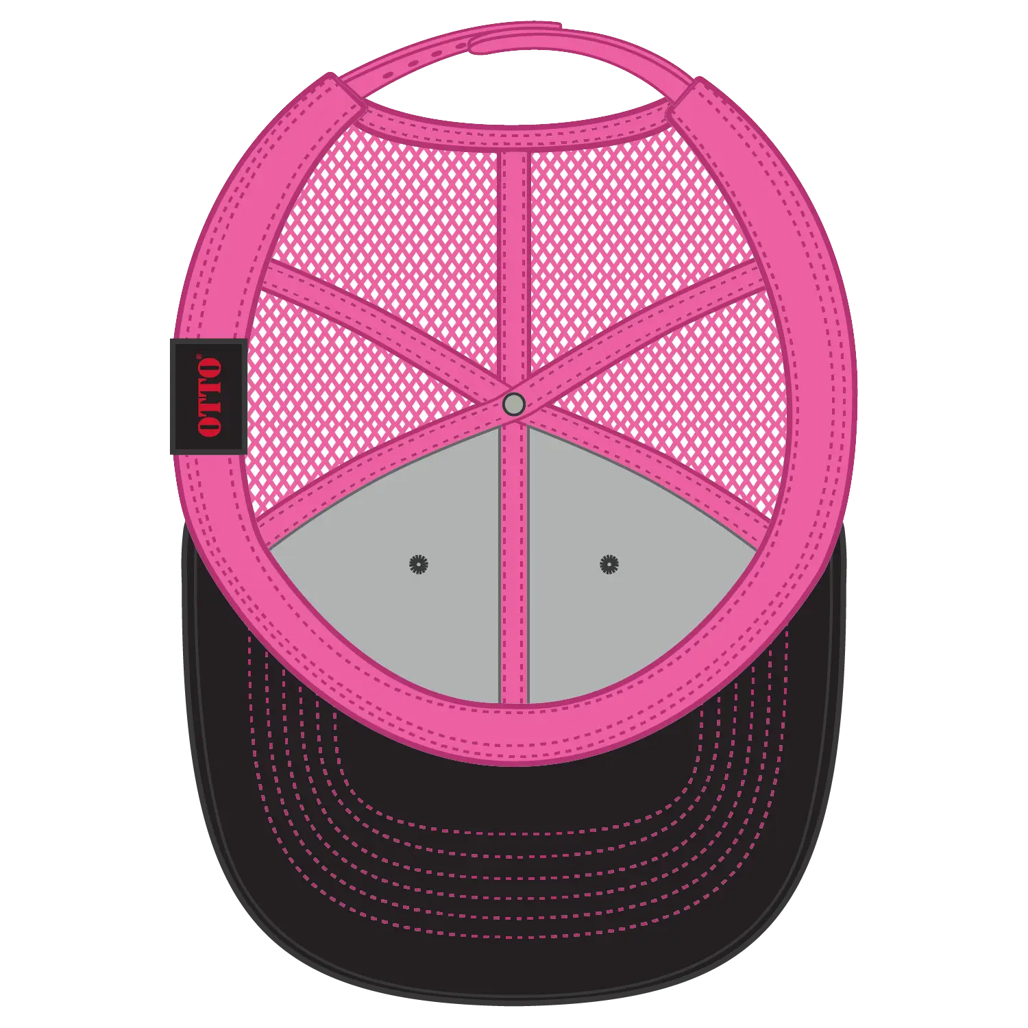 OTTO 83-1239 6 Panel Low Profile Mesh Back Trucker Cap - Blk/Blk/N.Pnk - Blk/Blk/N.Pnk / 6 1/2’’ - 7 5/8’’