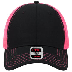 OTTO 83-1239 6 Panel Low Profile Mesh Back Trucker Cap - Blk/Blk/N.Pnk - Blk/Blk/N.Pnk / 6 1/2’’ - 7 5/8’’