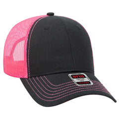 OTTO 83-1239 6 Panel Low Profile Mesh Back Trucker Cap - Blk/Blk/N.Pnk - Blk/Blk/N.Pnk / 6 1/2’’ - 7 5/8’’