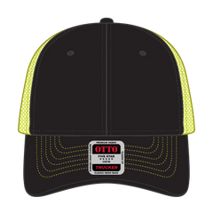 OTTO 83-1239 6 Panel Low Profile Mesh Back Trucker Cap - Blk/Blk/N.Ylw - Blk/Blk/N.Ylw / 6 1/2’’ - 7 5/8’’
