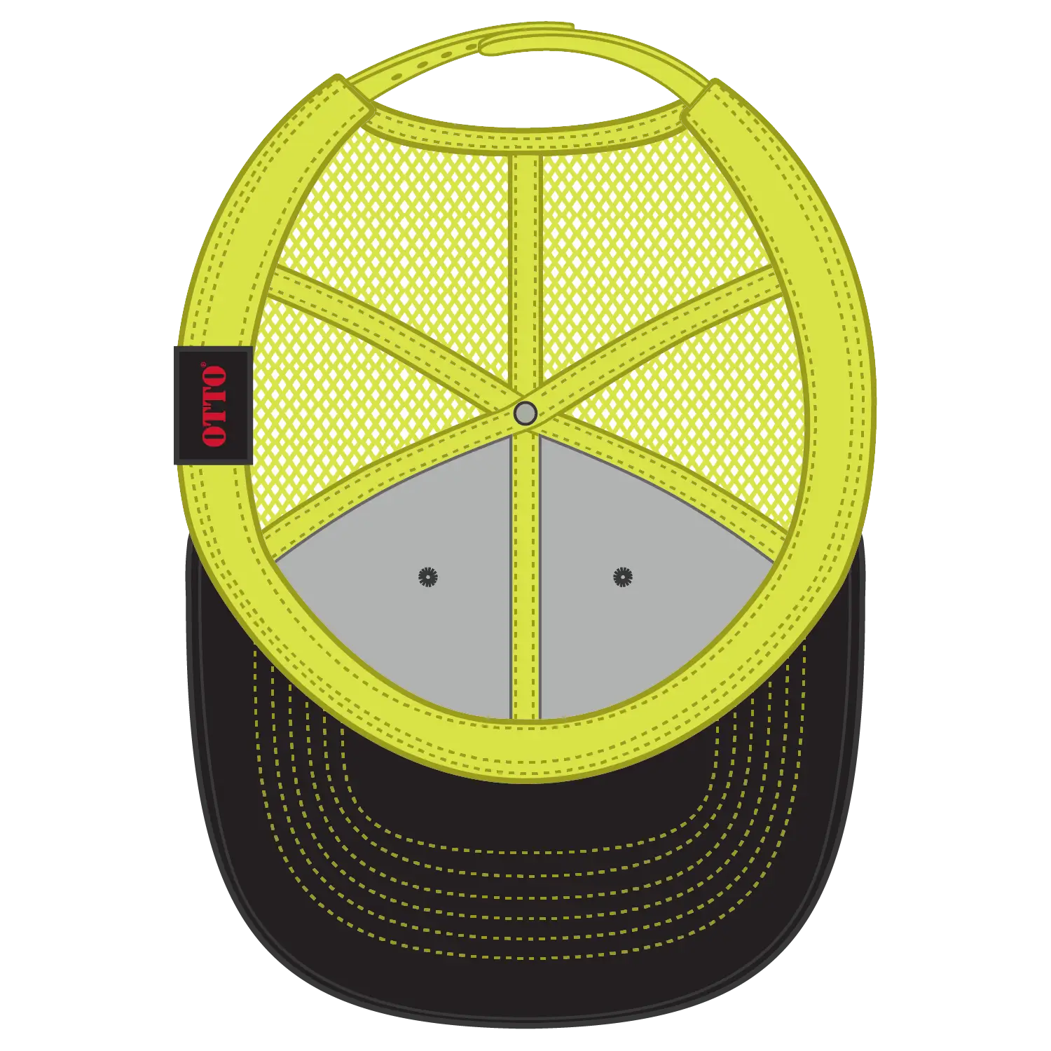 OTTO 83-1239 6 Panel Low Profile Mesh Back Trucker Cap - Blk/Blk/N.Ylw - Blk/Blk/N.Ylw / 6 1/2’’ - 7 5/8’’