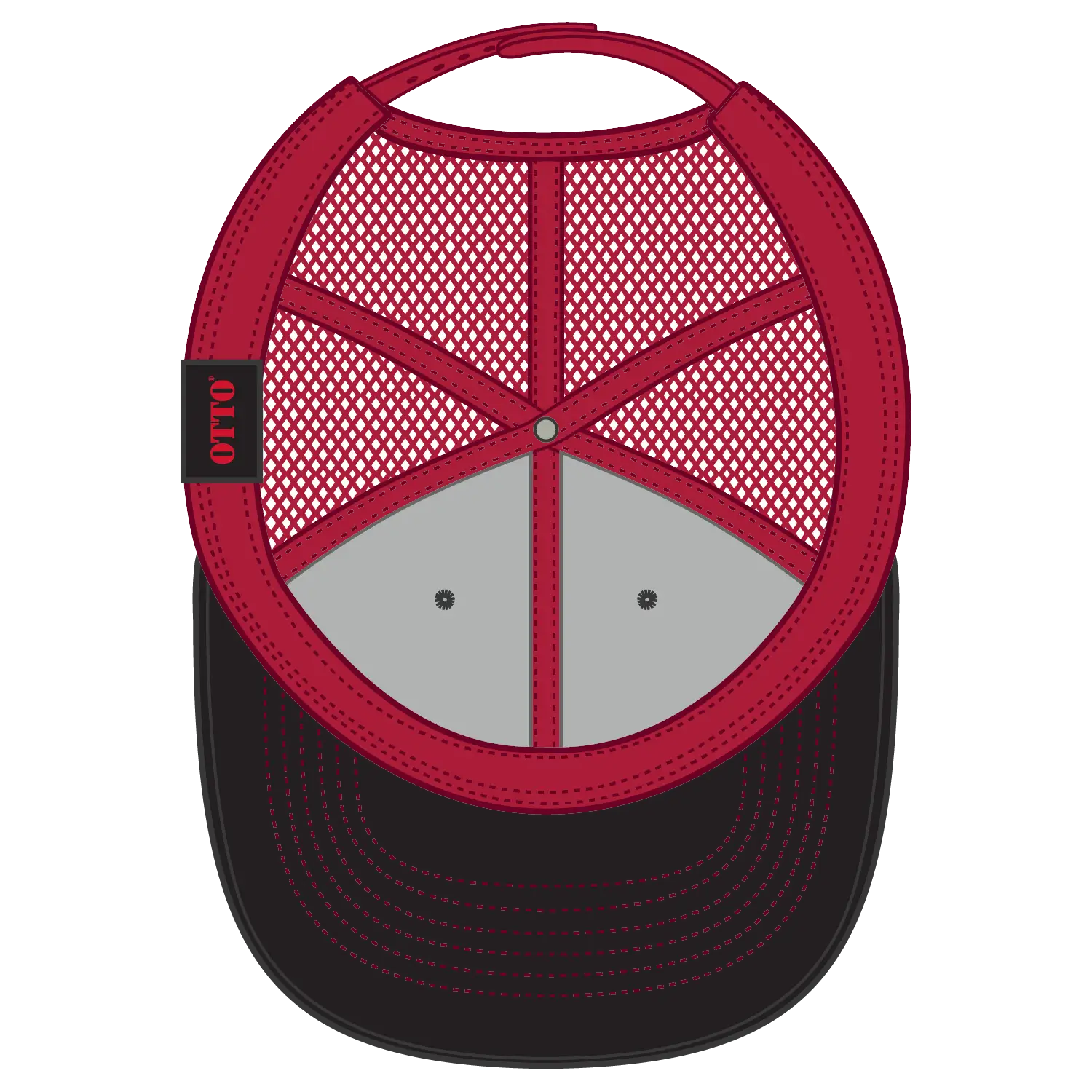 OTTO 83-1239 6 Panel Low Profile Mesh Back Trucker Cap - Blk/Blk/Red - Blk/Blk/Red / 6 1/2’’ - 7 5/8’’