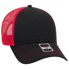 OTTO 83-1239 6 Panel Low Profile Mesh Back Trucker Cap - Blk/Blk/Red - Blk/Blk/Red / 6 1/2’’ - 7 5/8’’