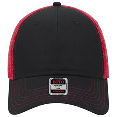 OTTO 83-1239 6 Panel Low Profile Mesh Back Trucker Cap - Blk/Blk/Red - Blk/Blk/Red / 6 1/2’’ - 7 5/8’’