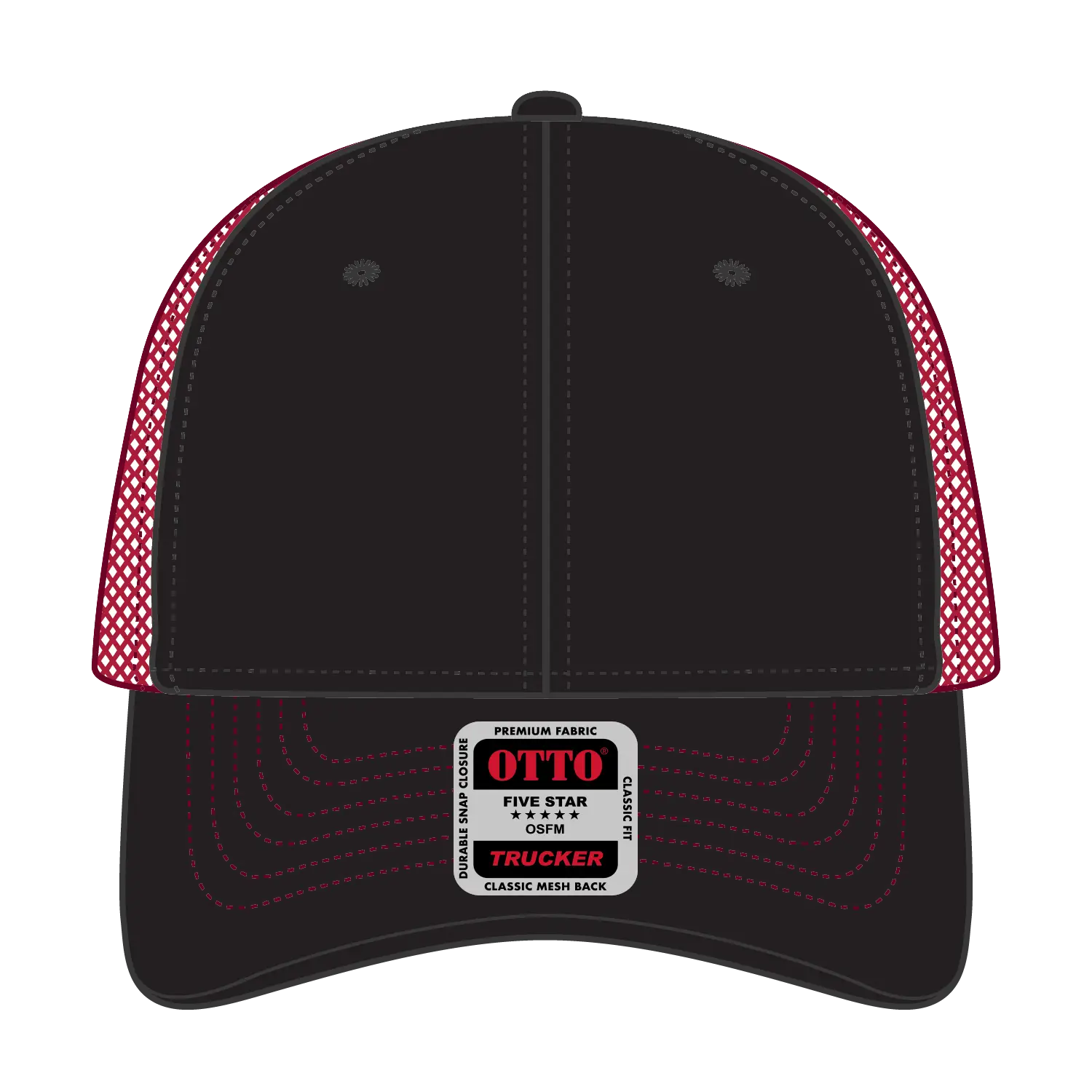 OTTO 83-1239 6 Panel Low Profile Mesh Back Trucker Cap - Blk/Blk/Red - Blk/Blk/Red / 6 1/2’’ - 7 5/8’’