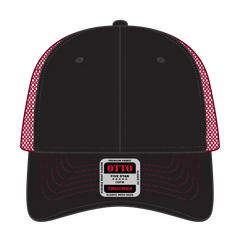 OTTO 83-1239 6 Panel Low Profile Mesh Back Trucker Cap - Blk/Blk/Red - Blk/Blk/Red / 6 1/2’’ - 7 5/8’’