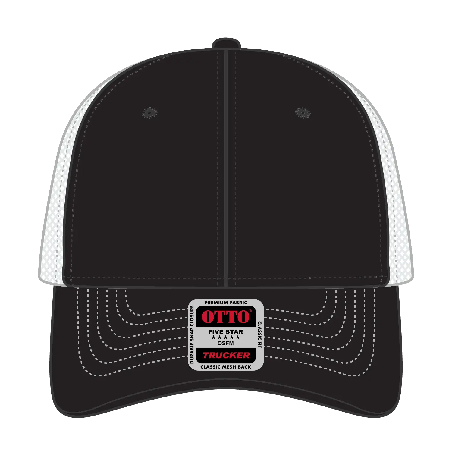 OTTO 83-1239 6 Panel Low Profile Mesh Back Trucker Cap - Blk/Blk/Wht - Blk/Blk/Wht / 6 1/2’’ - 7 5/8’’
