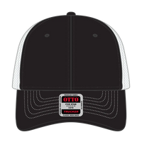 OTTO 83-1239 6 Panel Low Profile Mesh Back Trucker Cap - Blk/Blk/Wht - Blk/Blk/Wht / 6 1/2’’ - 7 5/8’’