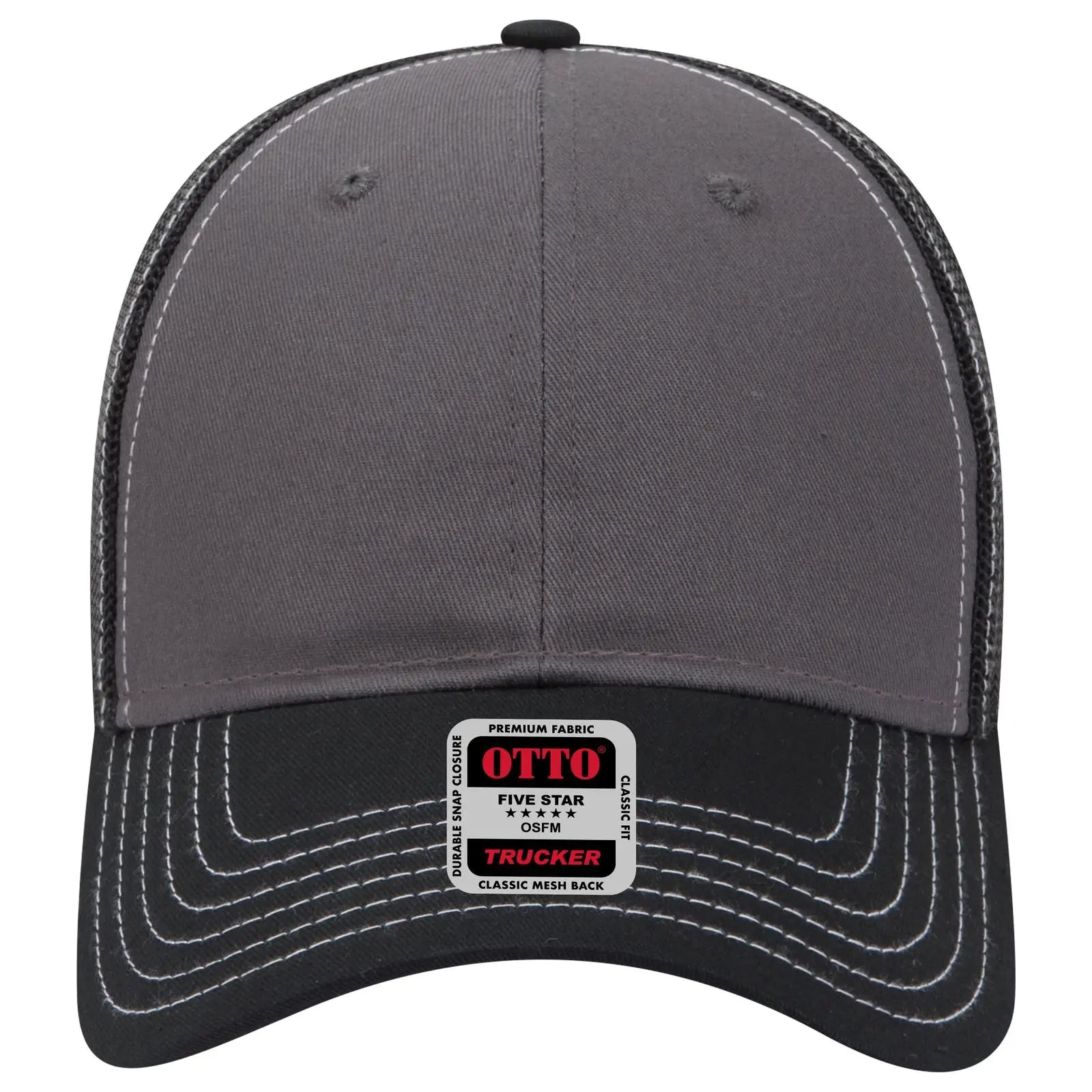 OTTO 83-1239 6 Panel Low Profile Mesh Back Trucker Cap - Blk/Ch.Gry/Blk - Blk/Ch.Gry/Blk / 6 1/2’’ - 7 5/8’’