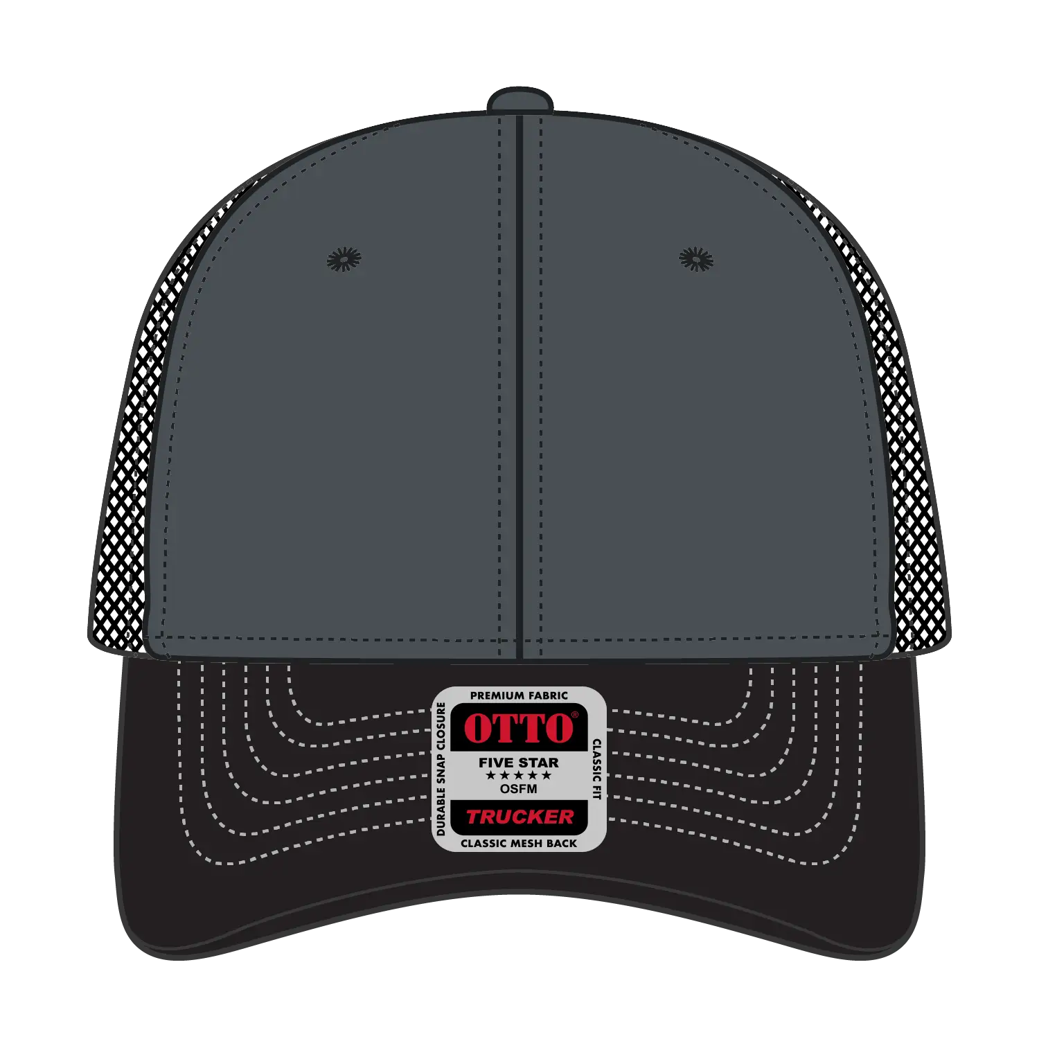 OTTO 83-1239 6 Panel Low Profile Mesh Back Trucker Cap - Blk/Ch.Gry/Blk - Blk/Ch.Gry/Blk / 6 1/2’’ - 7 5/8’’