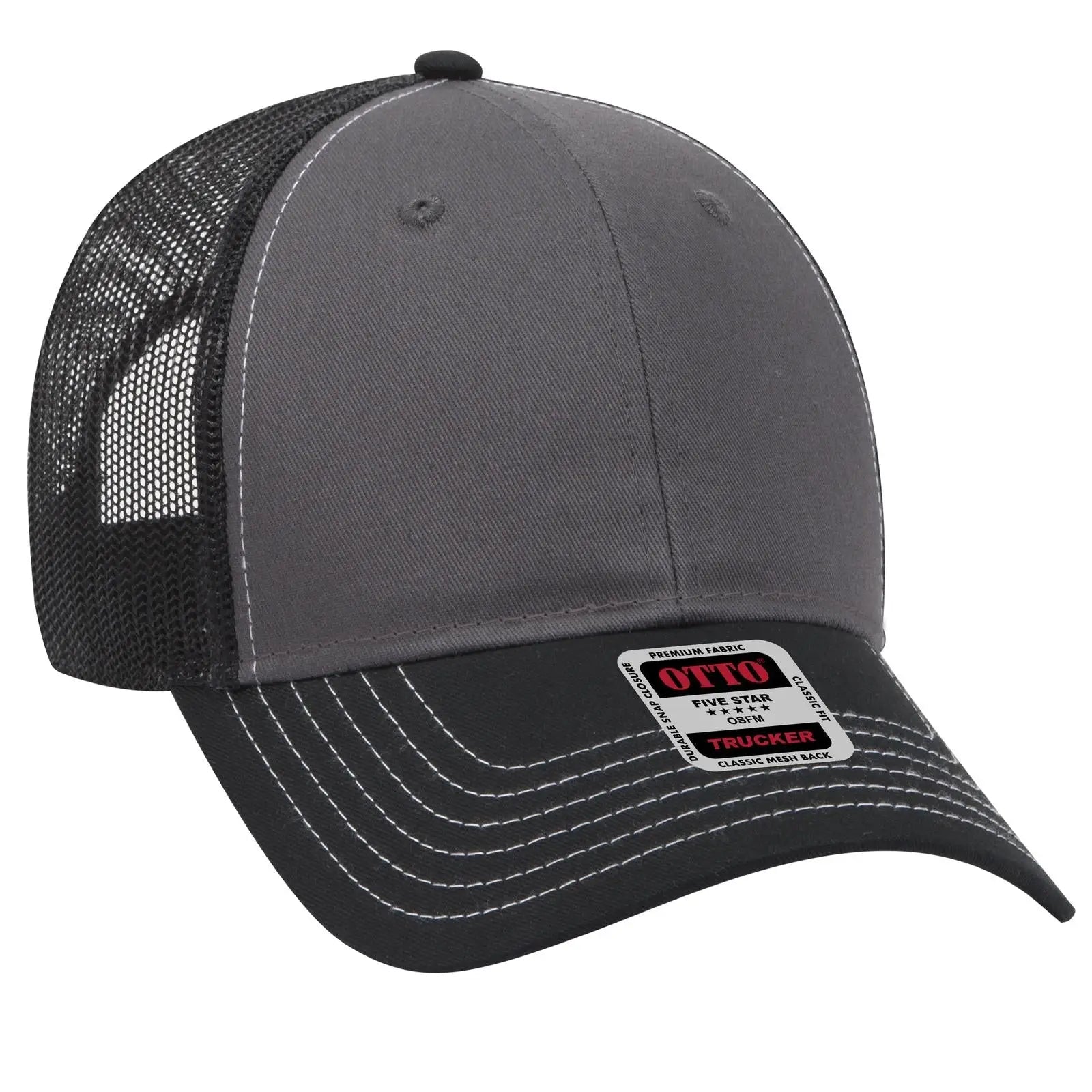 OTTO 83-1239 6 Panel Low Profile Mesh Back Trucker Cap - Blk/Ch.Gry/Blk - Blk/Ch.Gry/Blk / 6 1/2’’ - 7 5/8’’