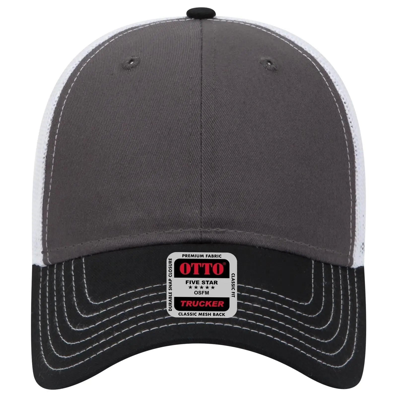 OTTO 83-1239 6 Panel Low Profile Mesh Back Trucker Cap - Blk/Ch.Gry/Wht - Blk/Ch.Gry/Wht / 6 1/2’’ - 7 5/8’’