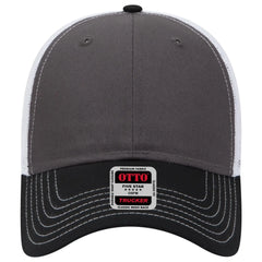 OTTO 83-1239 6 Panel Low Profile Mesh Back Trucker Cap - Blk/Ch.Gry/Wht - Blk/Ch.Gry/Wht / 6 1/2’’ - 7 5/8’’