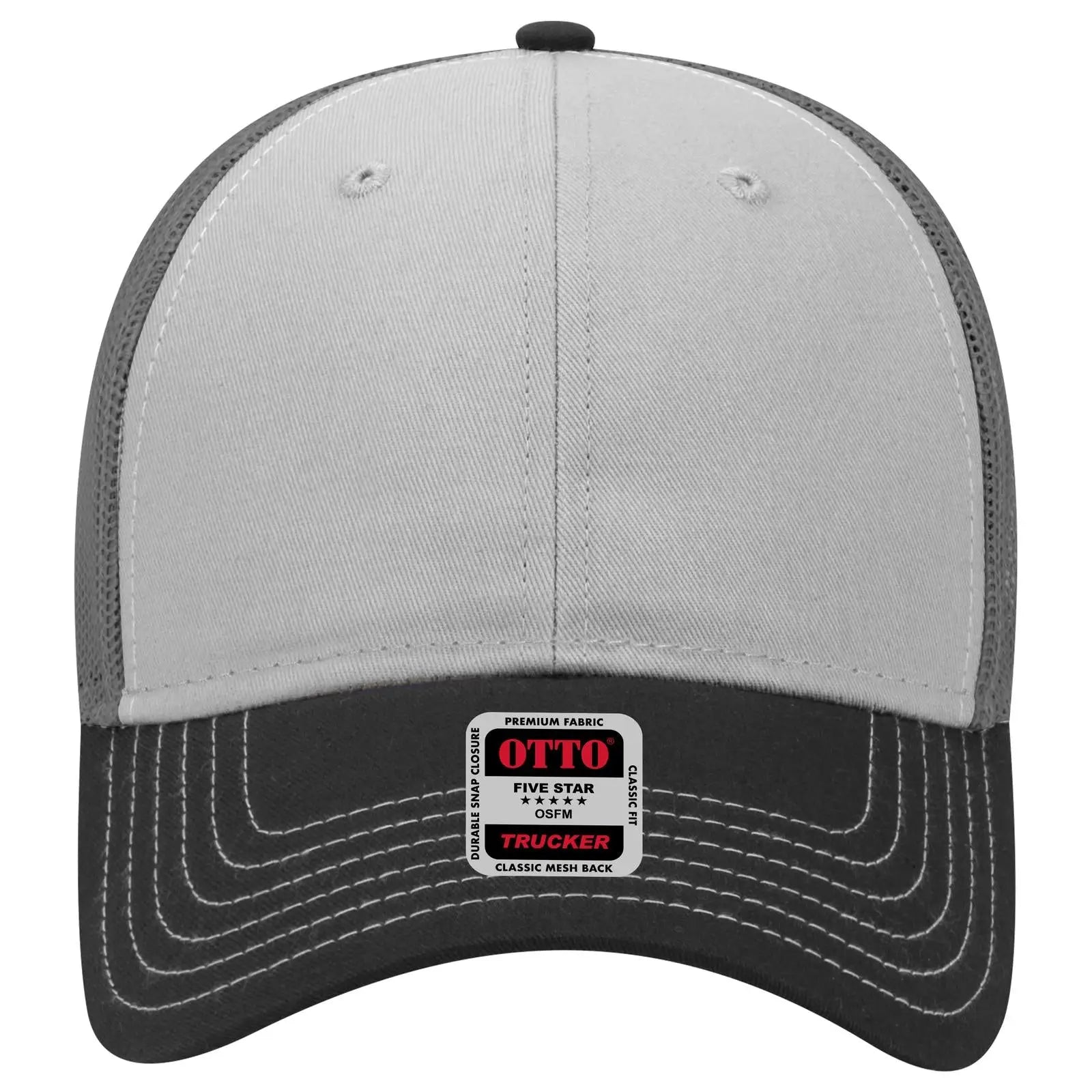 OTTO 83-1239 6 Panel Low Profile Mesh Back Trucker Cap - Blk/Gry/Ch.Gry - Blk/Gry/Ch.Gry / 6 1/2’’ - 7 5/8’’