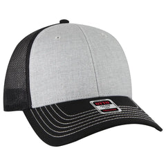 OTTO 83-1239 6 Panel Low Profile Mesh Back Trucker Cap - Blk/Ht Gry/Blk - Blk/Ht Gry/Blk / 6 1/2’’ - 7 5/8’’