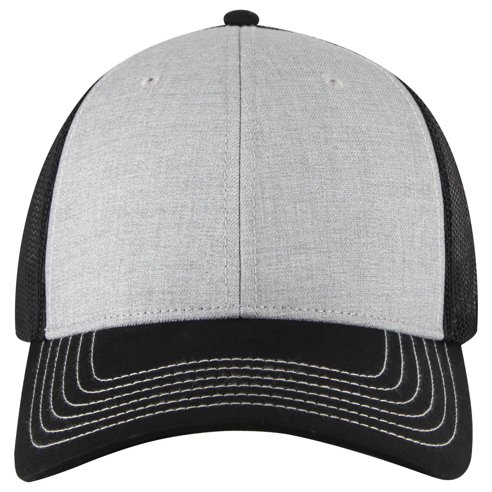 OTTO 83-1239 6 Panel Low Profile Mesh Back Trucker Cap - Blk/Ht Gry/Blk - Blk/Ht Gry/Blk / 6 1/2’’ - 7 5/8’’